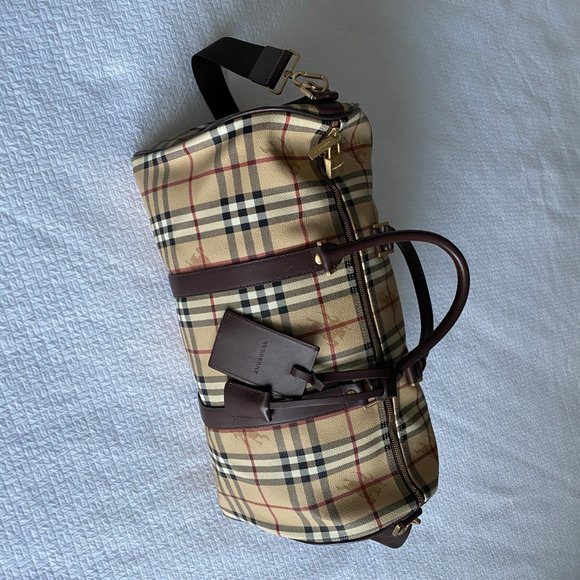 Duffle Medium Haymarket Check Tan Leather Weekend/Travel Bag - Picture 8 of 9